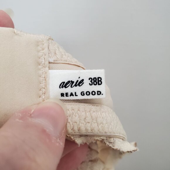 Aerie Strapless Beige Cream Eyelet Lace Underwire Bandeau Bra Size 38B - Picture 3 of 5